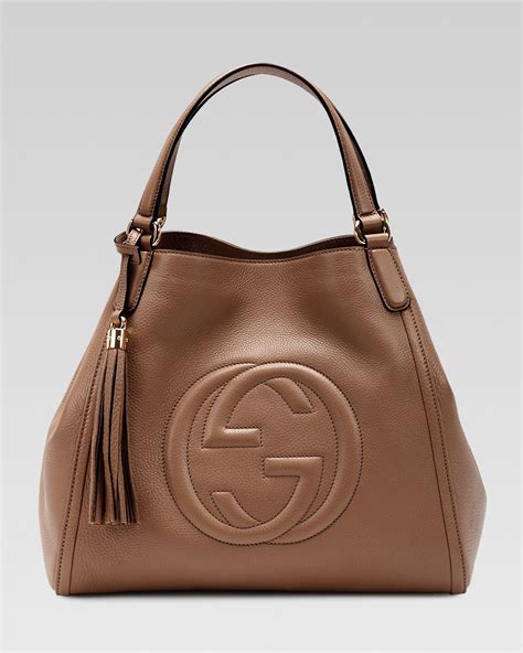 gucci leather shoulder bag brown|Gucci soho shoulder handbag.